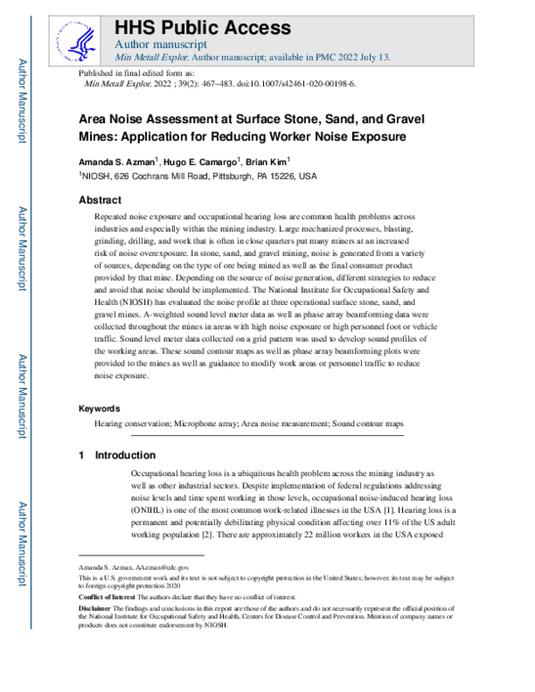 (PDF) Area Noise Assessment at Surface Stone, Sand, and Gravel Mines ...