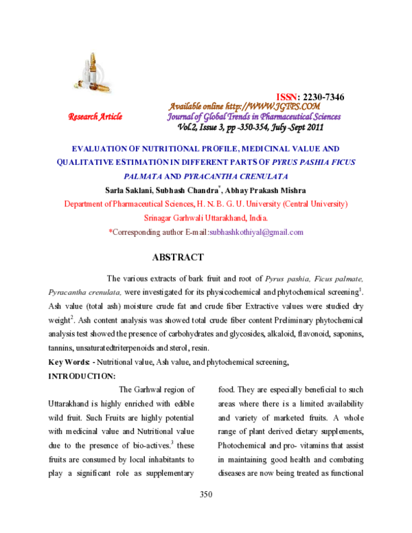 (PDF) Evaluation of Nutritional Profile, Medicinal Value and ...
