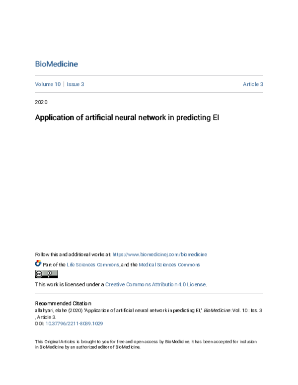 (PDF) Application of artificial neural network in predicting EI
