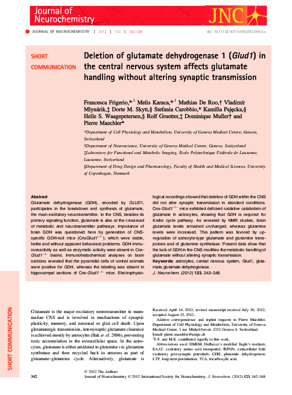 (PDF) Deletion of glutamate dehydrogenase 1 (Glud1) in the central ...