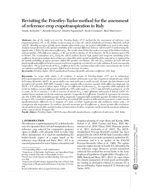 (PDF) Revisiting the Priestley-Taylor method for the assessment of ...