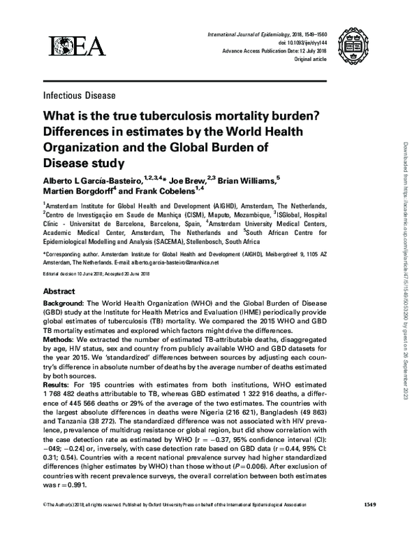 (PDF) What is the true tuberculosis mortality burden? Differences in ...