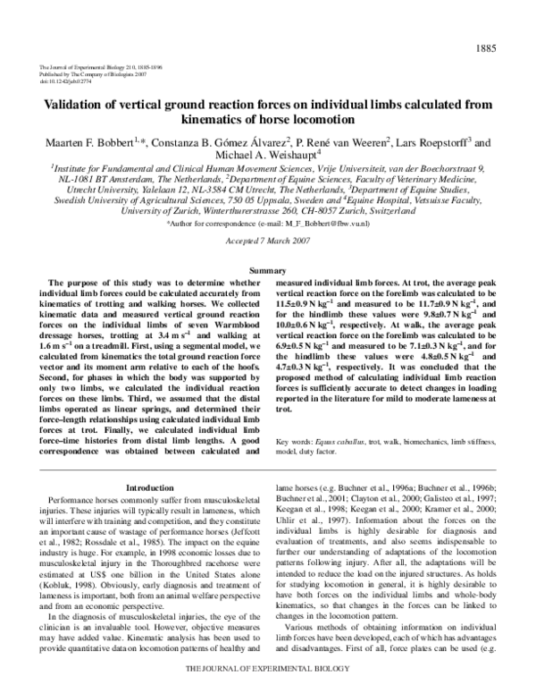 (PDF) Validation of vertical ground reaction forces on individual limbs ...