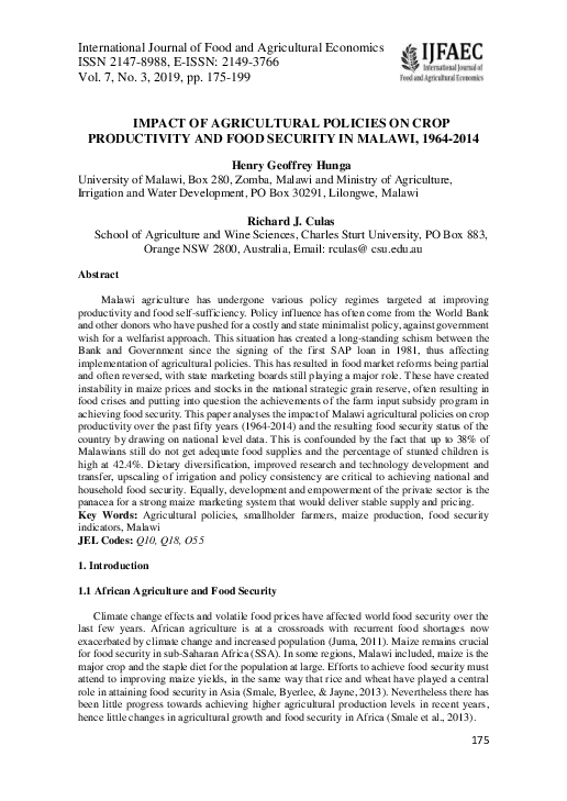 (PDF) Impact of Agricultural Policies on Crop Productivity and Food ...