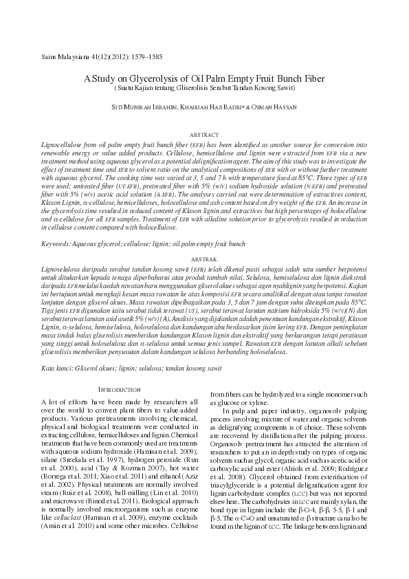 (PDF) A study on glycerolysis of oil palm empty fruit bunch fiber