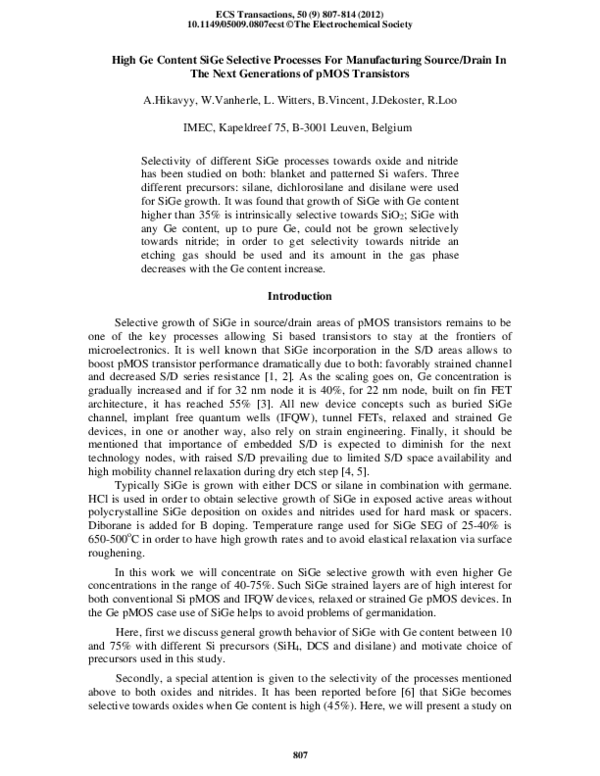 (PDF) High Ge Content SiGe Selective Processes for Manufacturing Source ...