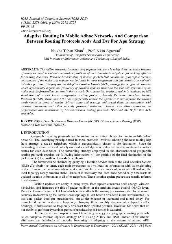 (PDF) Adaptive Routing In Mobile Adhoc Networks And Comparison Between ...