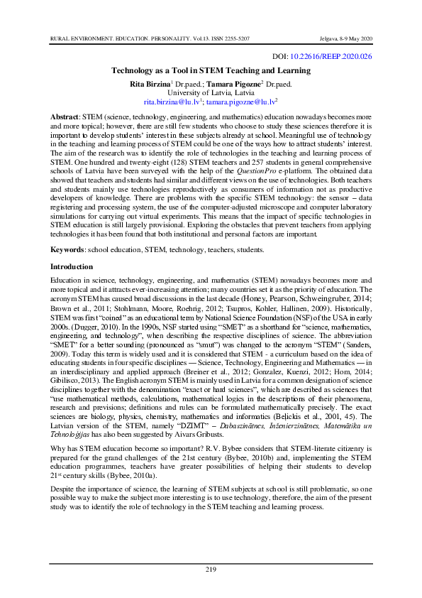 (PDF) Technology as a Tool in STEM Teaching and Learning