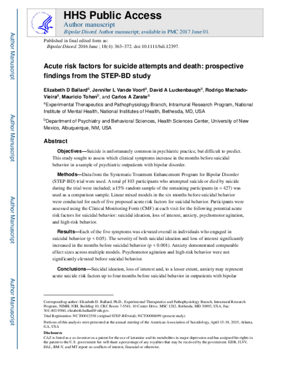 (PDF) Acute risk factors for suicide attempts and death: prospective ...