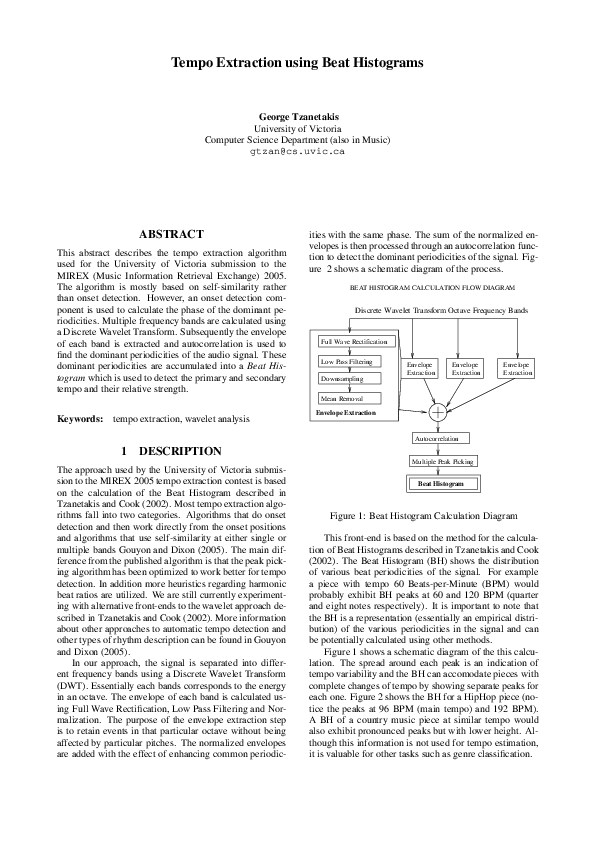 (PDF) Tempo extraction using beat histograms
