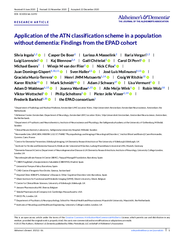(PDF) Application of the ATN classification scheme in a population ...