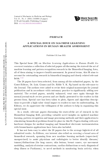 (PDF) Preface: A Special Issue on Machine Learning Applications in ...
