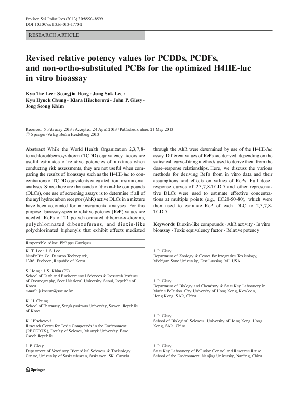 (PDF) Revised relative potency values for PCDDs, PCDFs, and non-ortho ...