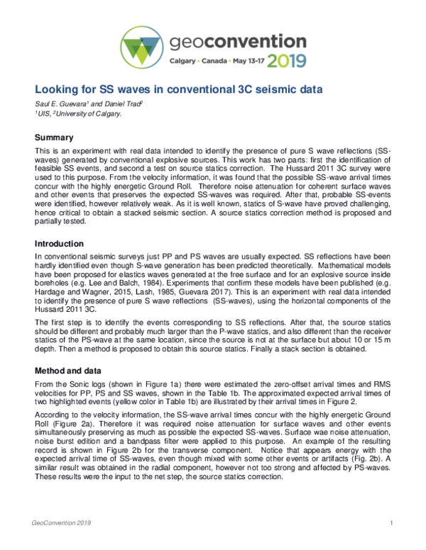 (PDF) Looking for SS waves in conventional 3C seismic data