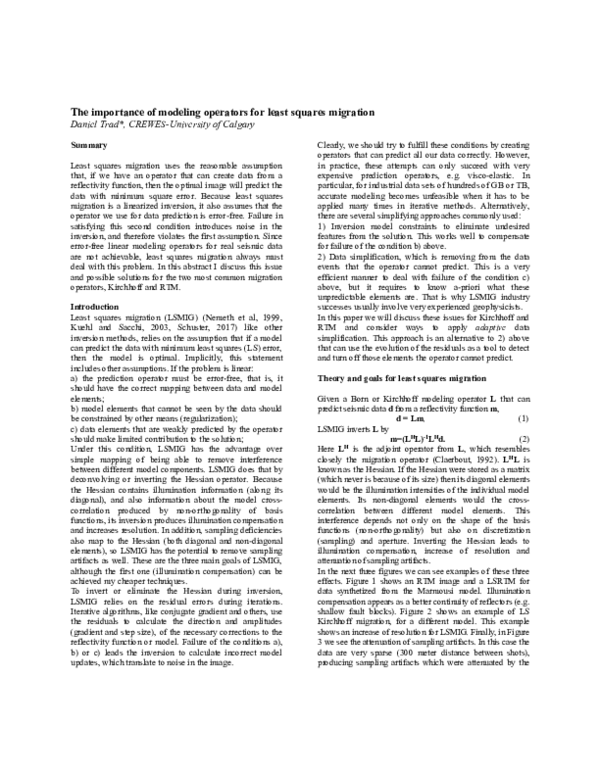 (PDF) The importance of modeling operators for least-squares migration