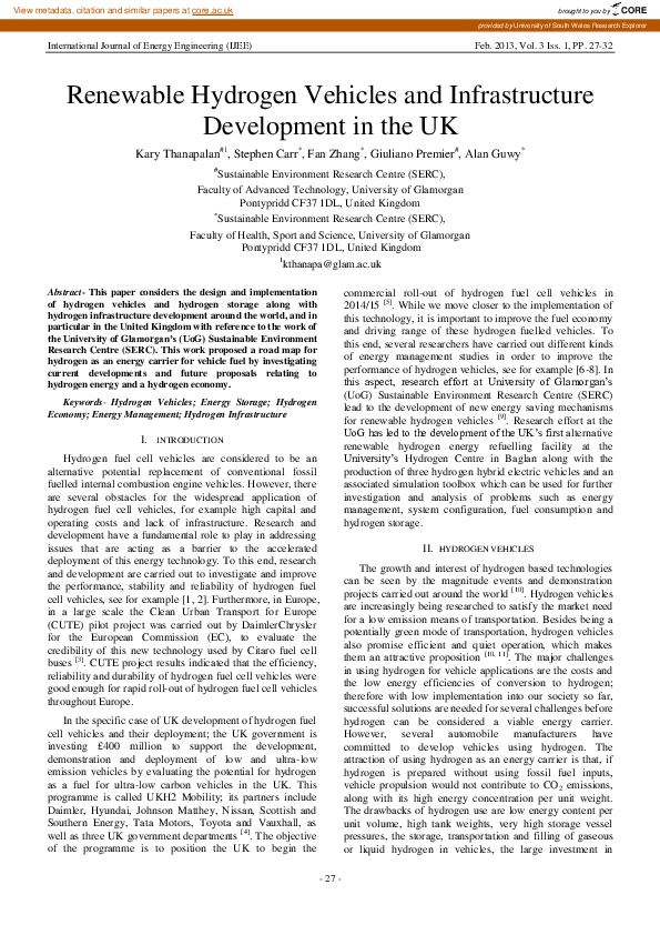 (PDF) Renewable Hydrogen Vehicles and Infrastructure Development in the UK