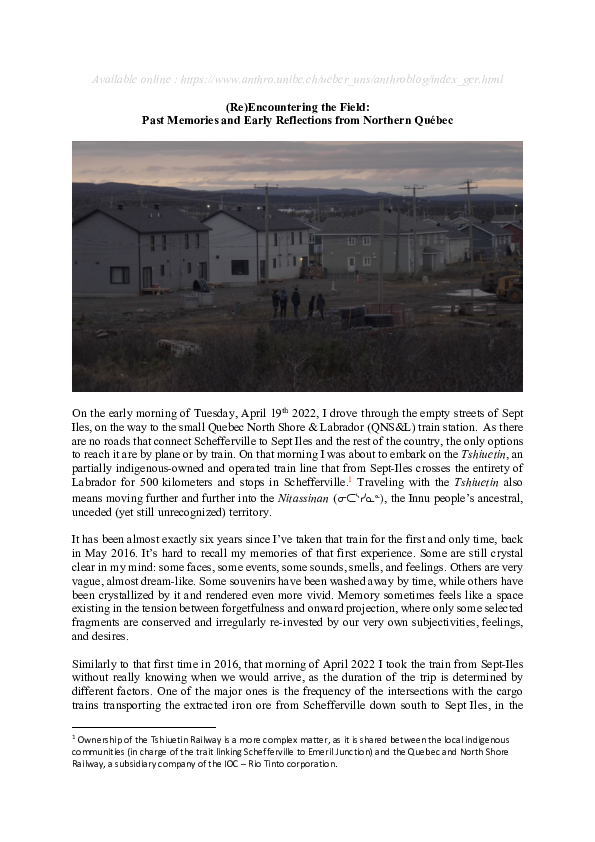 (PDF) (Re)Encountering the Field: Past Memories and Early Reflections ...
