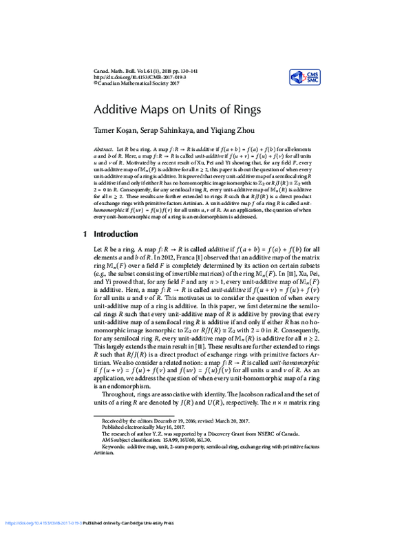 (PDF) Additive Maps on Units of Rings