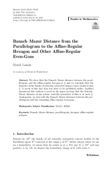 (PDF) Banach–Mazur Distance from the Parallelogram to the Affine ...