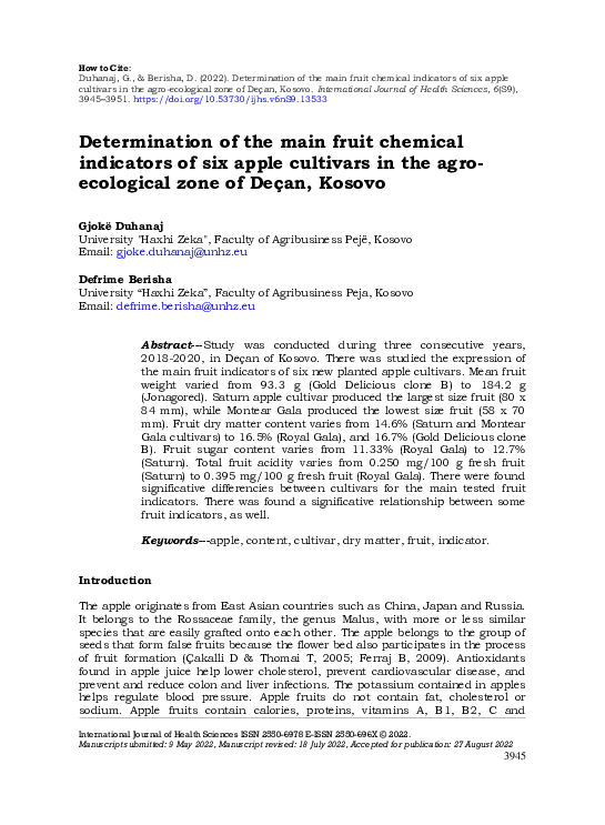 (PDF) Determination of the main fruit chemical indicators of six apple ...