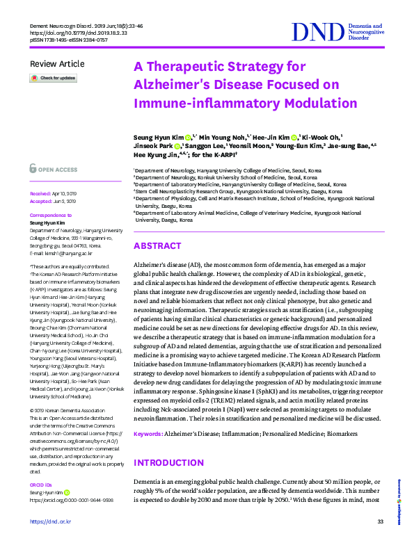 Picture of (PDF) A Therapeutic Strategy for Alzheimer's Disease Focused on Immune ...