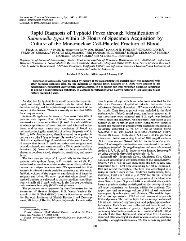 (PDF) Rapid diagnosis of typhoid fever through identification of ...