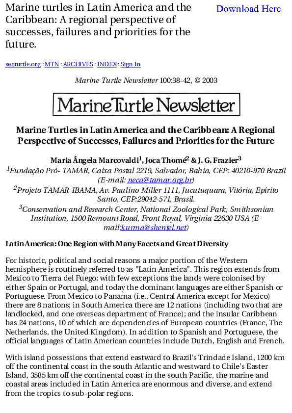 Marine Turtles in Latin America and the Caribbean: A Regional Perspective of Successes, Failures and Priorities for the Future