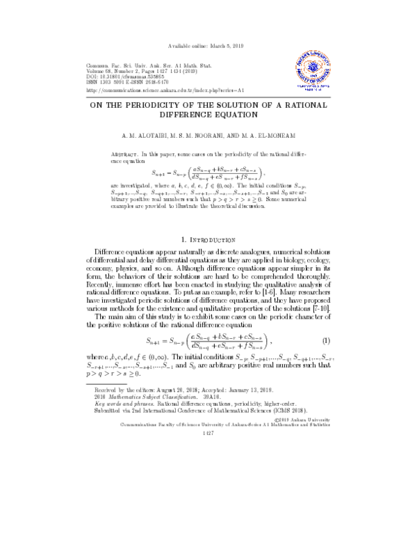 (PDF) On the periodicity of the solution of a rational difference equation