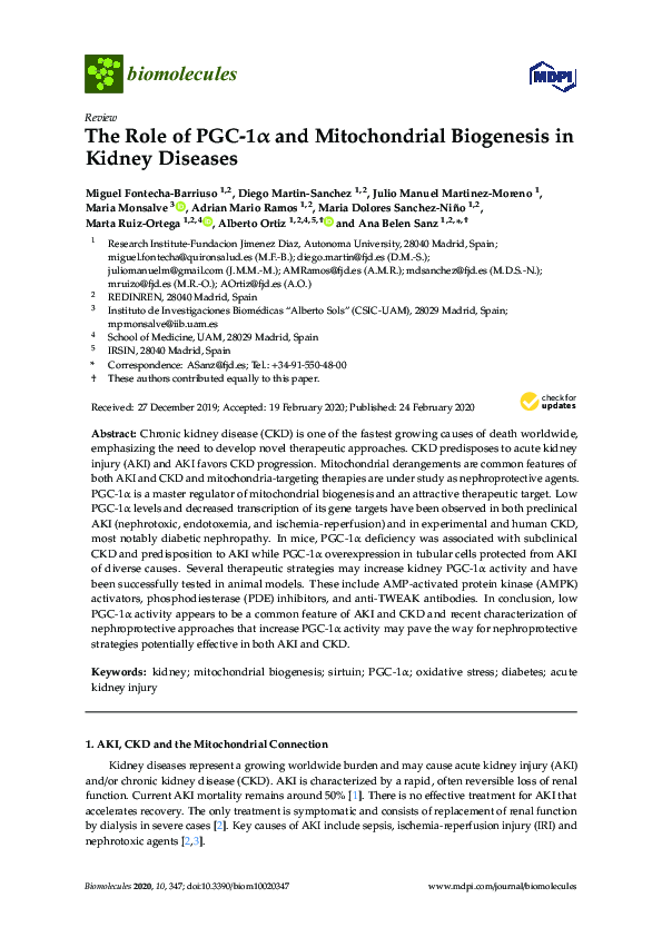 (PDF) The Role of PGC-1α and Mitochondrial Biogenesis in Kidney Diseases