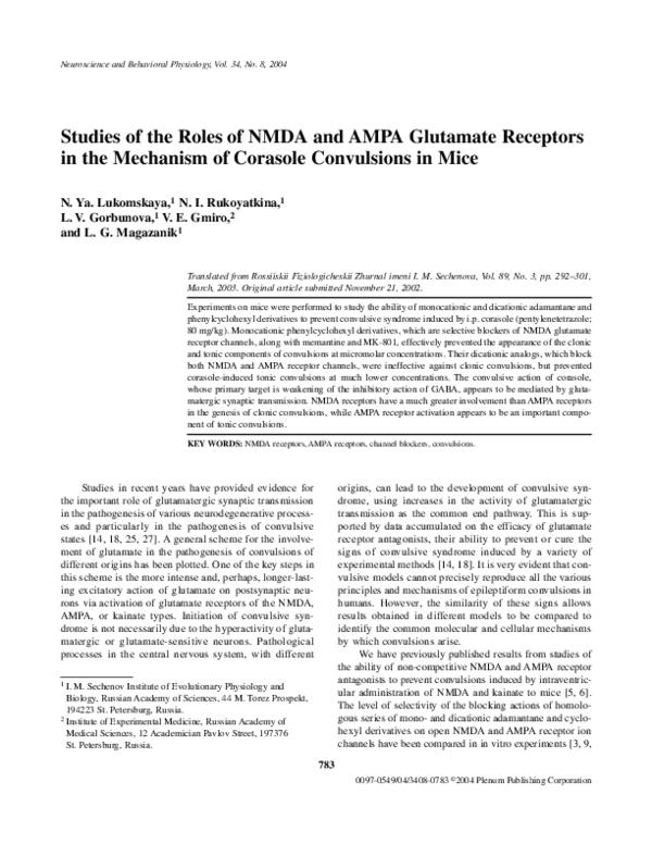 (PDF) Studies of the Roles of NMDA and AMPA Glutamate Receptors in the ...