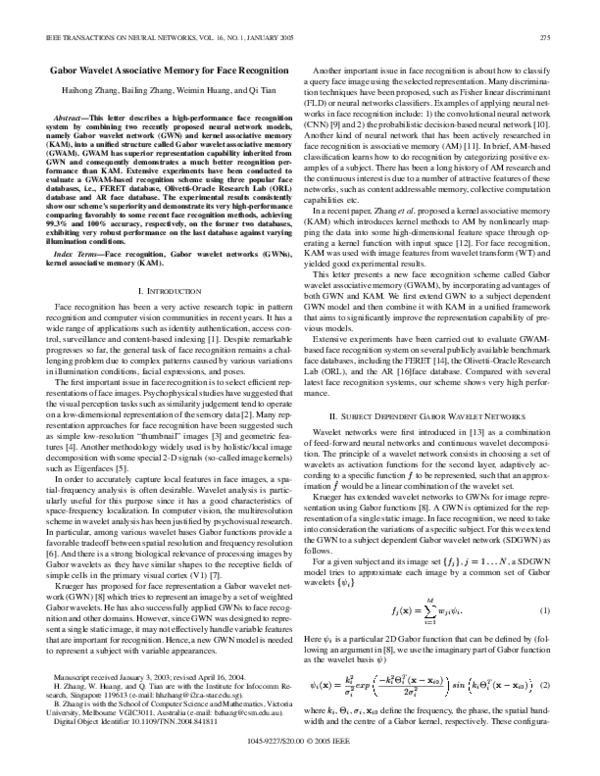 (PDF) Gabor Wavelet Associative Memory for Face Recognition