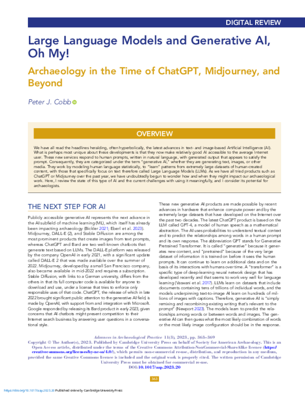 (PDF) Large Language Models and Generative AI, Oh My! Archaeology in ...