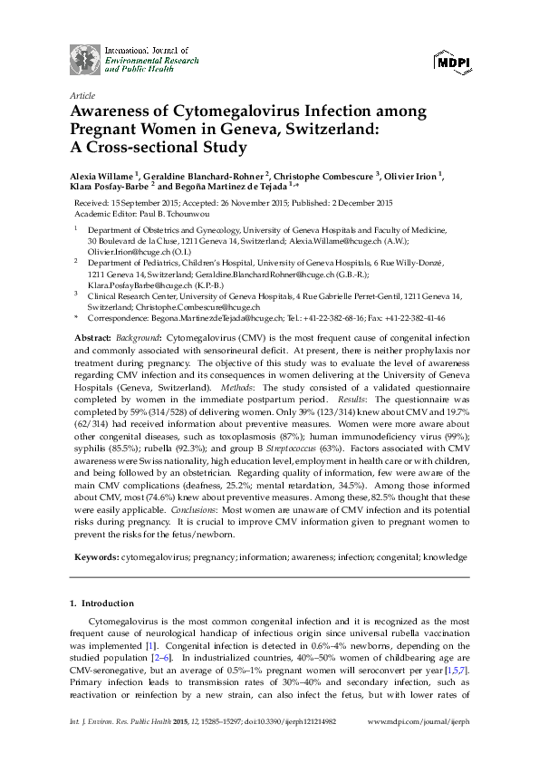 (PDF) Awareness of cytomegalovirus infection among pregnant women in France
