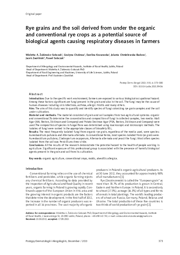 (PDF) Rye grains and the soil derived from under the organic and ...