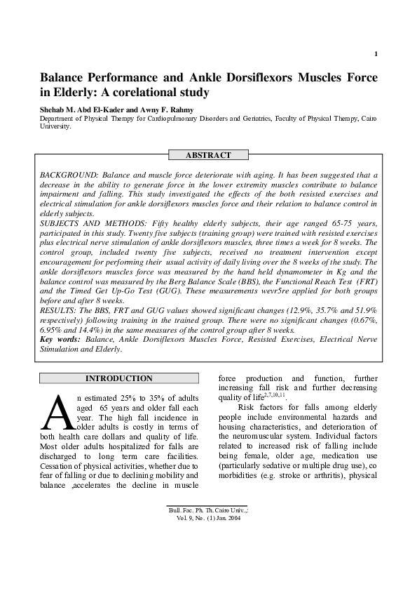 (PDF) Balance Performance and Ankle Dorsiflexors Muscles Force in ...