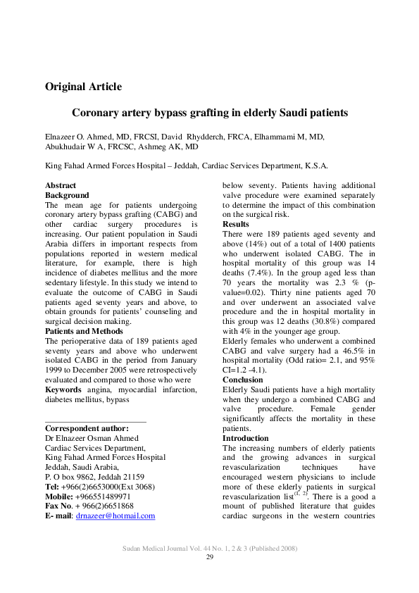 (PDF) Coronary artery bypass grafting in elderly Saudi patients