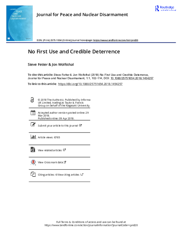 (PDF) No First Use and Credible Deterrence