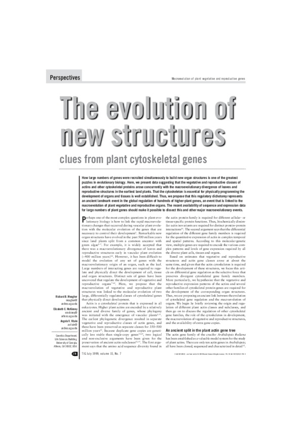 (PDF) The evolution of new structures: clues from plant cytoskeletal genes