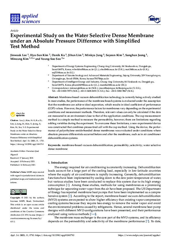 (PDF) Experimental Study on the Water Selective Dense Membrane under an ...