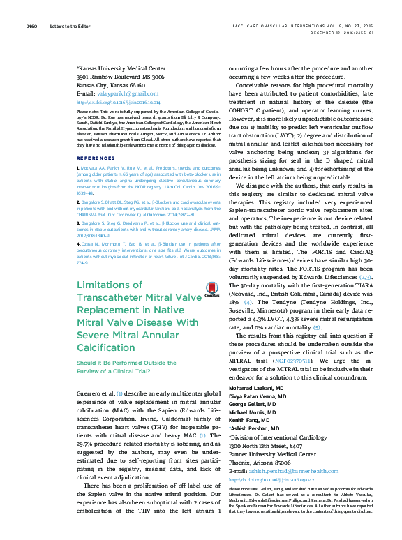 (PDF) Limitations of Transcatheter Mitral Valve Replacement in Native ...