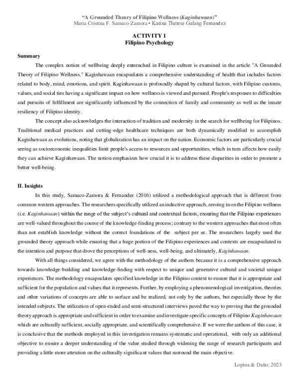 (PDF) A Grounded Theory of Filipino Wellness A Psychological Review
