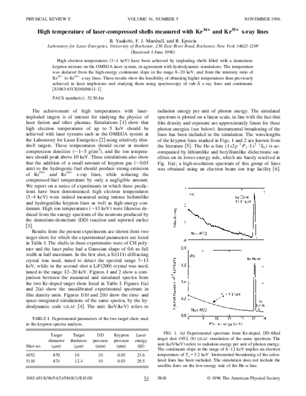 (PDF) High temperature of laser-compressed shells measured withKr34 ...