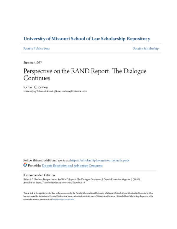 (PDF) Perspective on the RAND Report: The Dialogue Continues