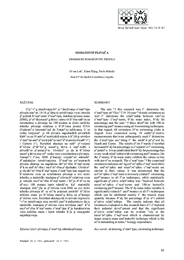 Pdf Swimmers Somatotype Profile