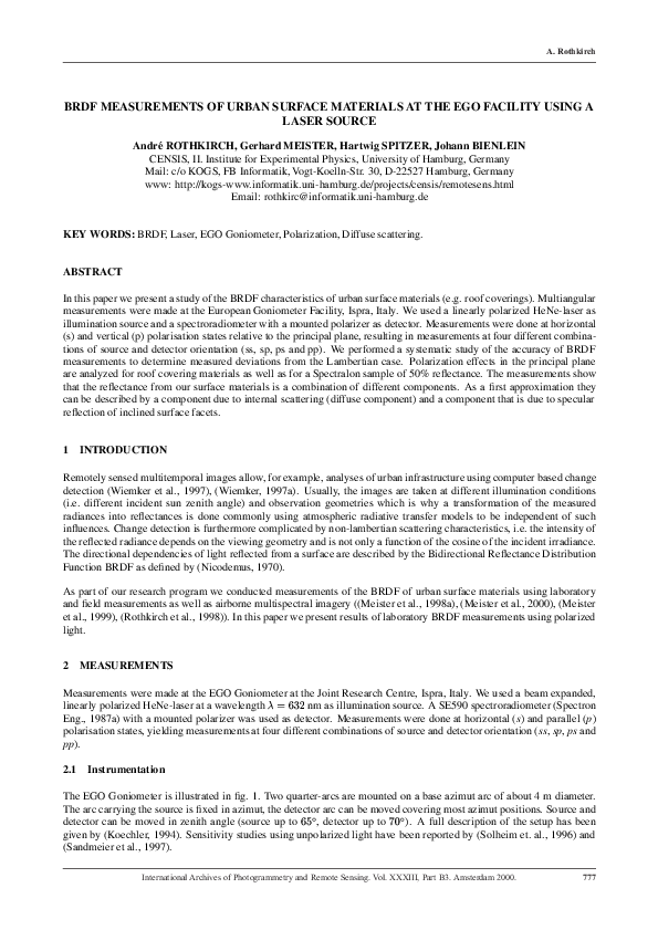 (PDF) BRDF measurements of urban surface materials at the EGO facility ...