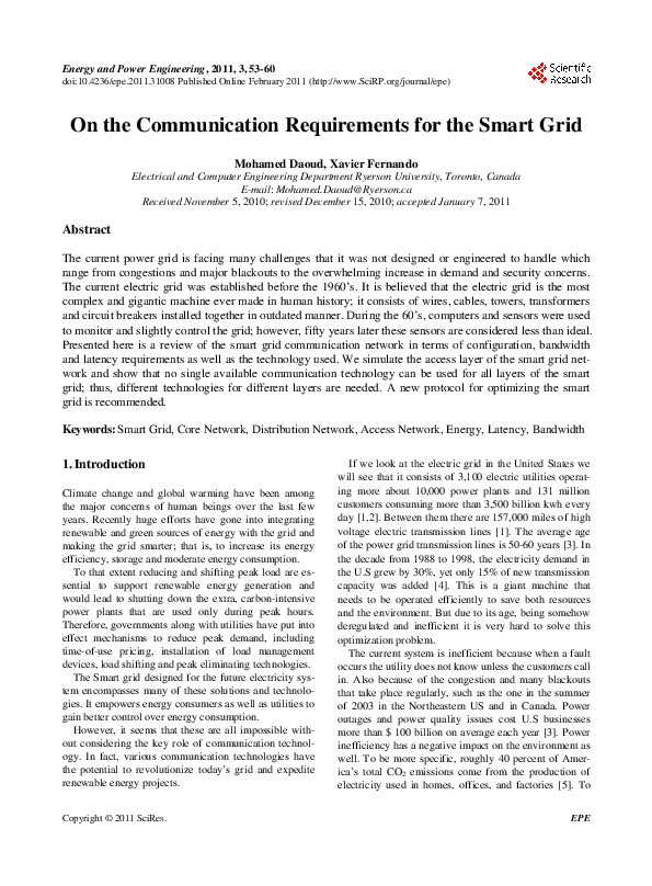 (PDF) On the Communication Requirements for the Smart Grid