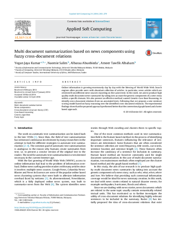 (PDF) Multi document summarization based on news components using fuzzy ...