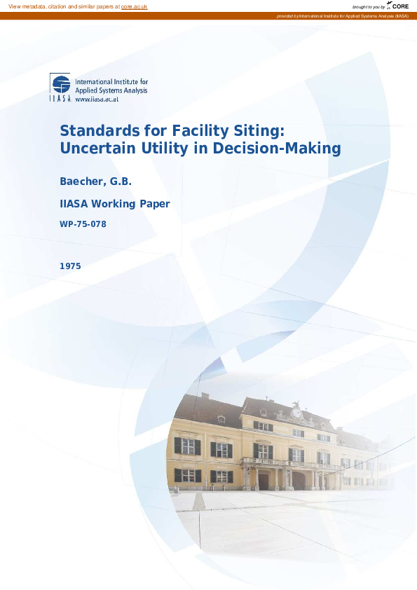 (PDF) Standards for Facility Siting: Uncertain Utility in Decision-Making