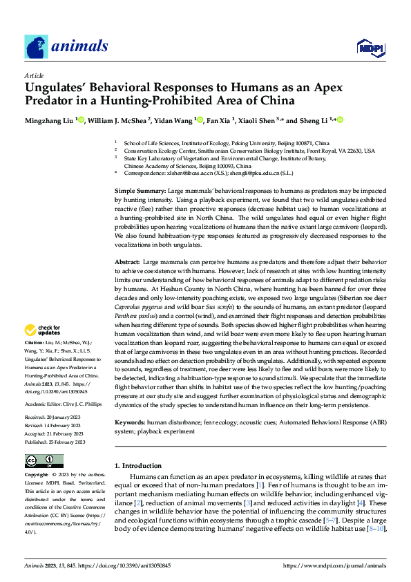 (PDF) Ungulates’ Behavioral Responses to Humans as an Apex Predator in ...