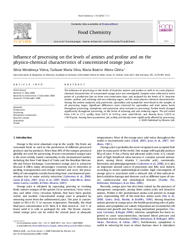 (PDF) Influence of processing on the levels of amines and proline and ...